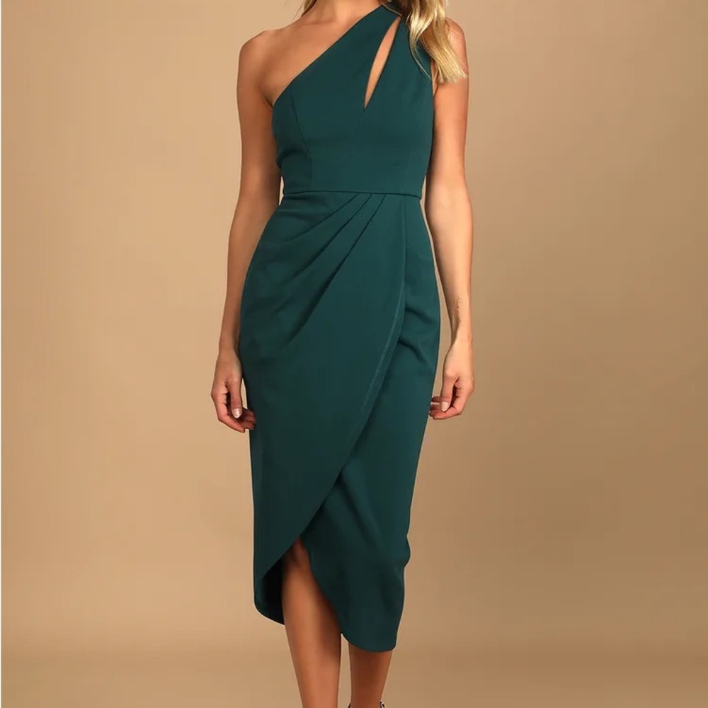 So Flirty Hunter Green One-Shoulder Cutout Asymmetrical Dress